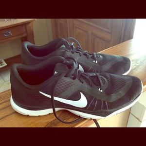 Black and white athletic shoes
